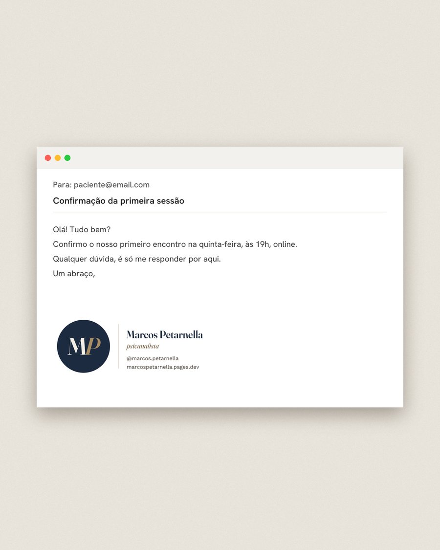 Assinatura de e-mail do Marcos com o monograma MP